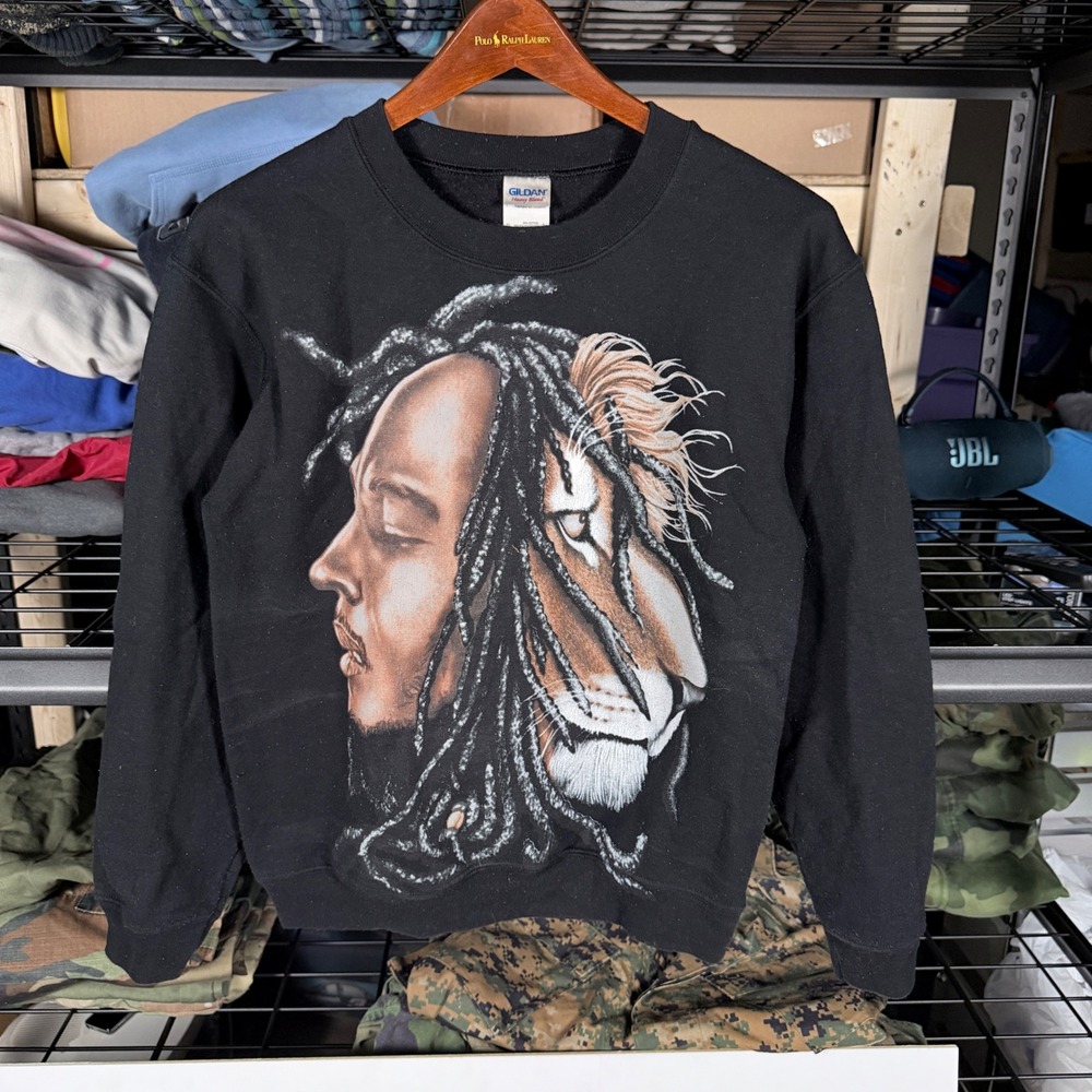 Gildan‎ Heavy Blend Bob Marley Lion Graphic Sweatshirt Men's Size S Black